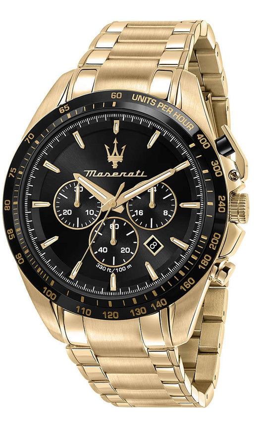 Maserati Traguardo 45mm Chronograph Black Dial Gold Stainless Steel Strap Watch For Men - R8873612041