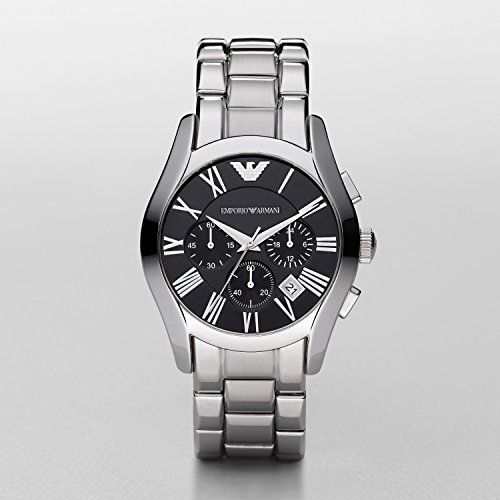 Emporio Armani Valente Chronograph Black Dial Silver Steel Strap Watch For Men - AR0673