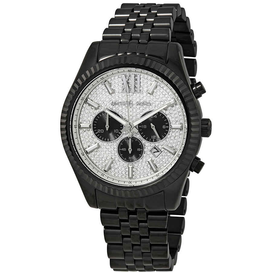 Michael Kors Lexington Chronograph Crystal Dial Black Steel Strap Watch for Men - MK8605