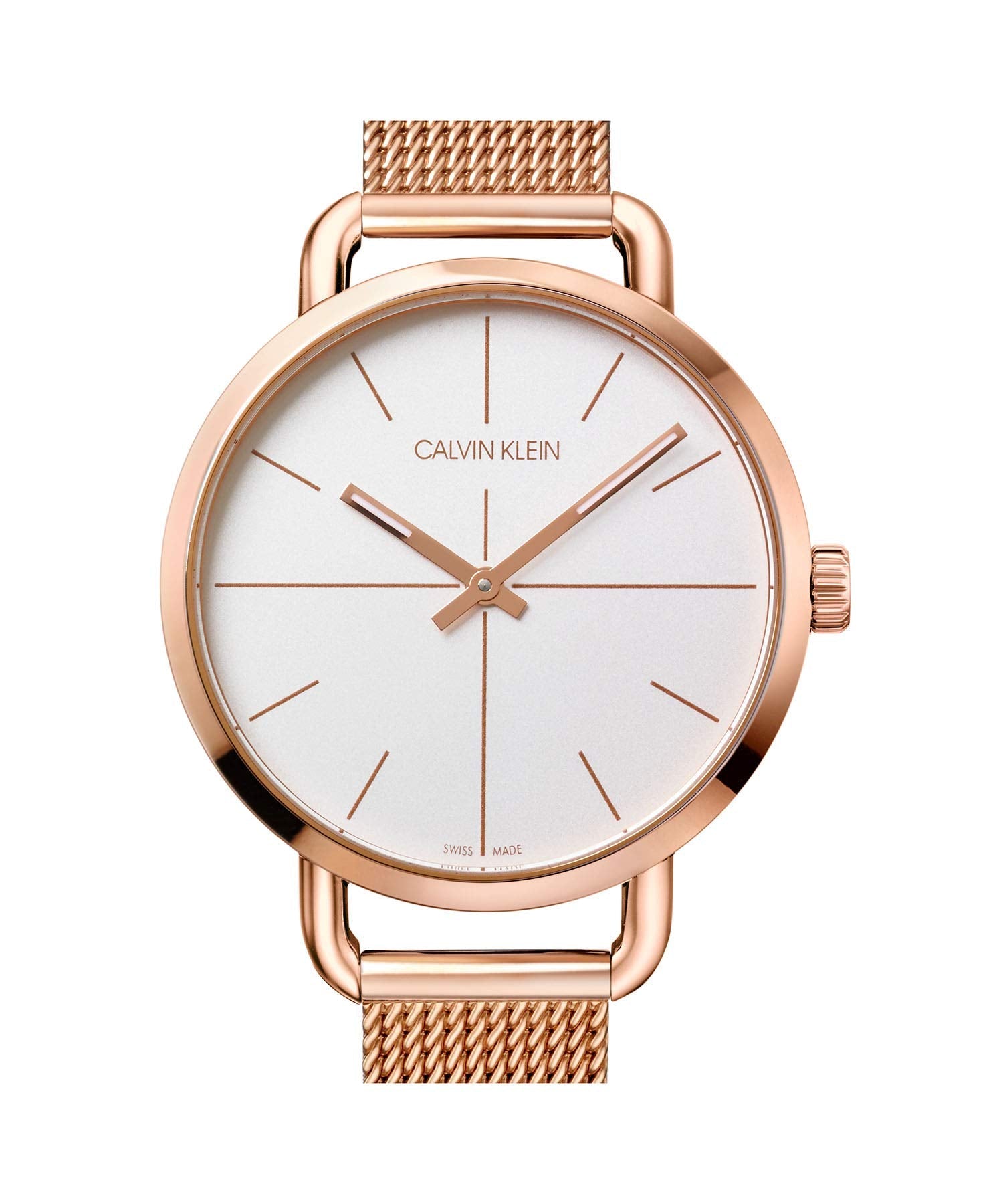 Calvin Klein Even White Dial Rose Gold Mesh Bracelet Watch for Women - K7B23626