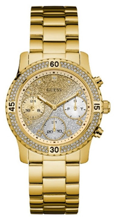 Guess Confetti Diamonds Silver Dial Gold Steel Strap Watch for Women - W0774L5