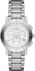 Burberry City Chronograph White Dial Silver Steel Strap Watch For Women - BU9700