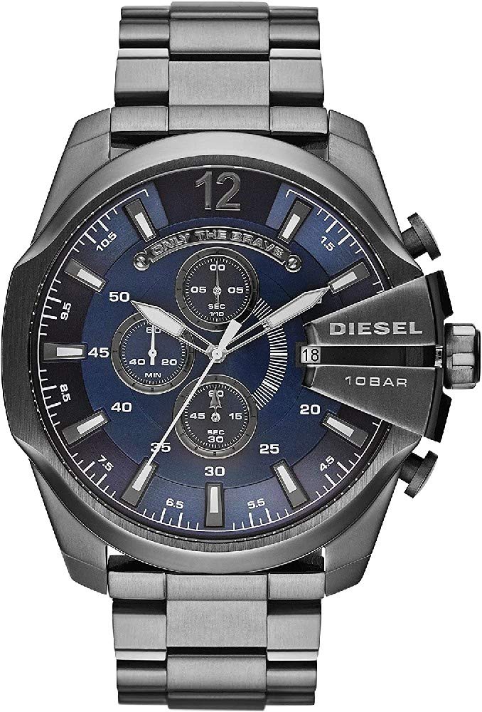 Diesel Mega Chief Chronograph Blue Dial Black Stainless Steel Watch For Men - DZ4329