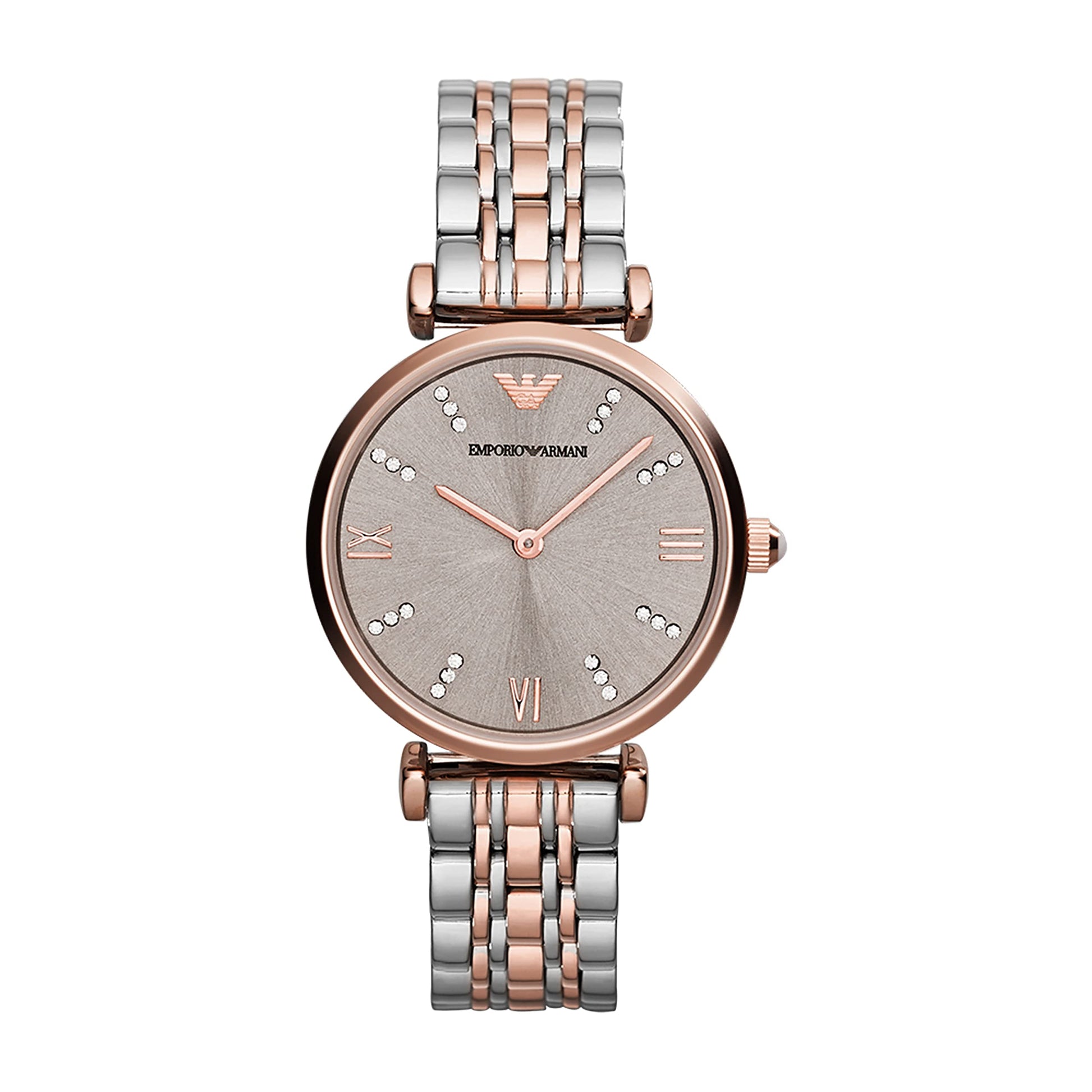 Emporio Armani Gianni T Bar Pink Dial Two Tone Steel Strap Watch For Women - AR11223