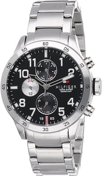 Tommy Hilfiger Cool Sport Multifunction Black Dial Silver Steel Strap Watch for Men - 1791141