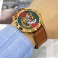 Gucci Le Marché Des Merveilles Tiger Green Red Dial Brown Leather Strap Unisex Watch - YA126497