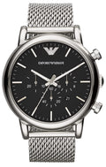 Emporio Armani Chronograph Black Dial Silver Mesh Bracelet Watch For Men - AR11104