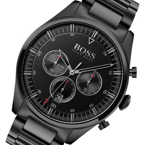 Hugo Boss Pioneer Chronograph Black Dial Black Steel Strap Watch for Men - 1513714