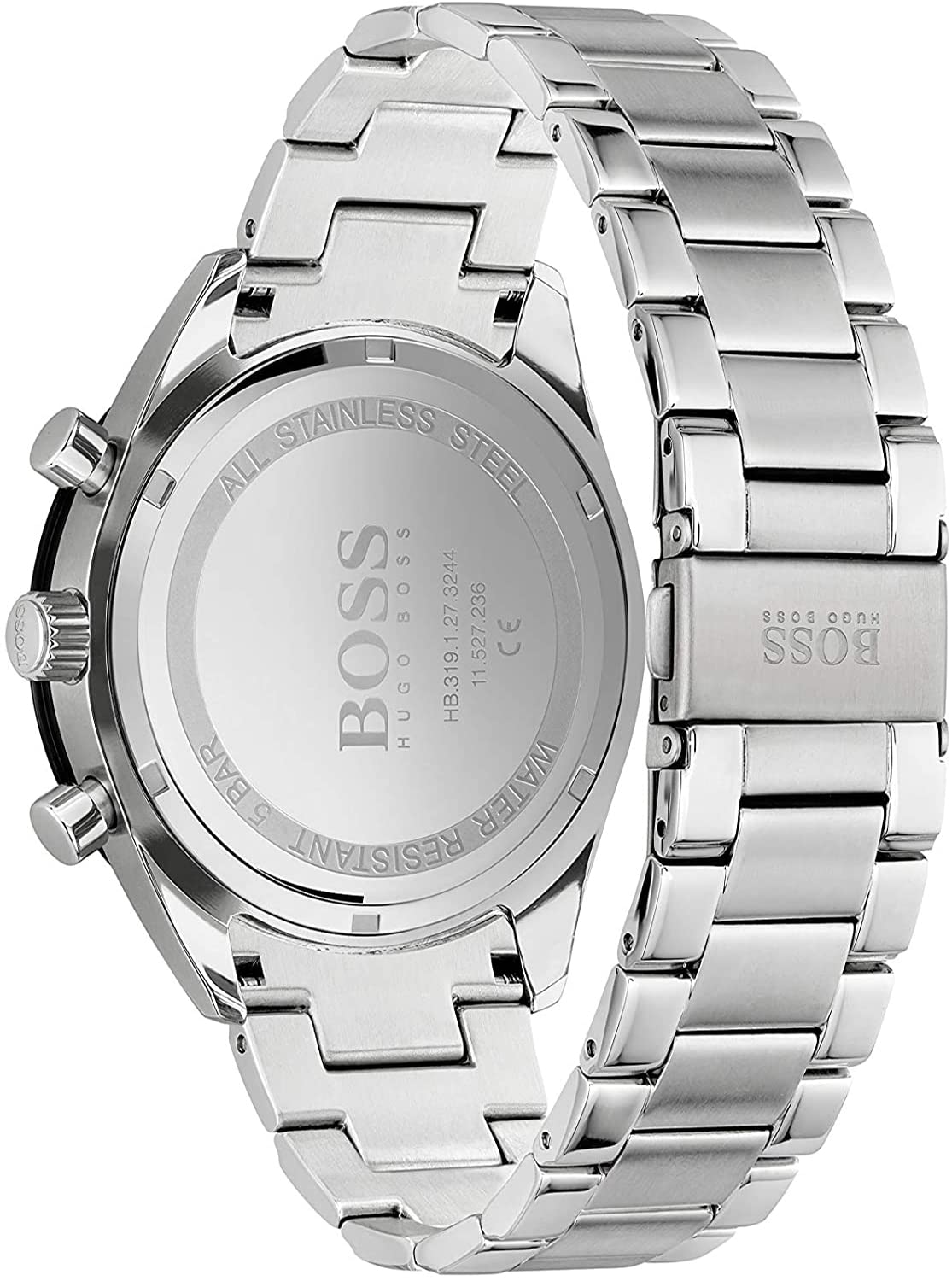 Hugo Boss Santiago Chronograph Black Dial Silver Steel Strap Watch for Men - 1513862