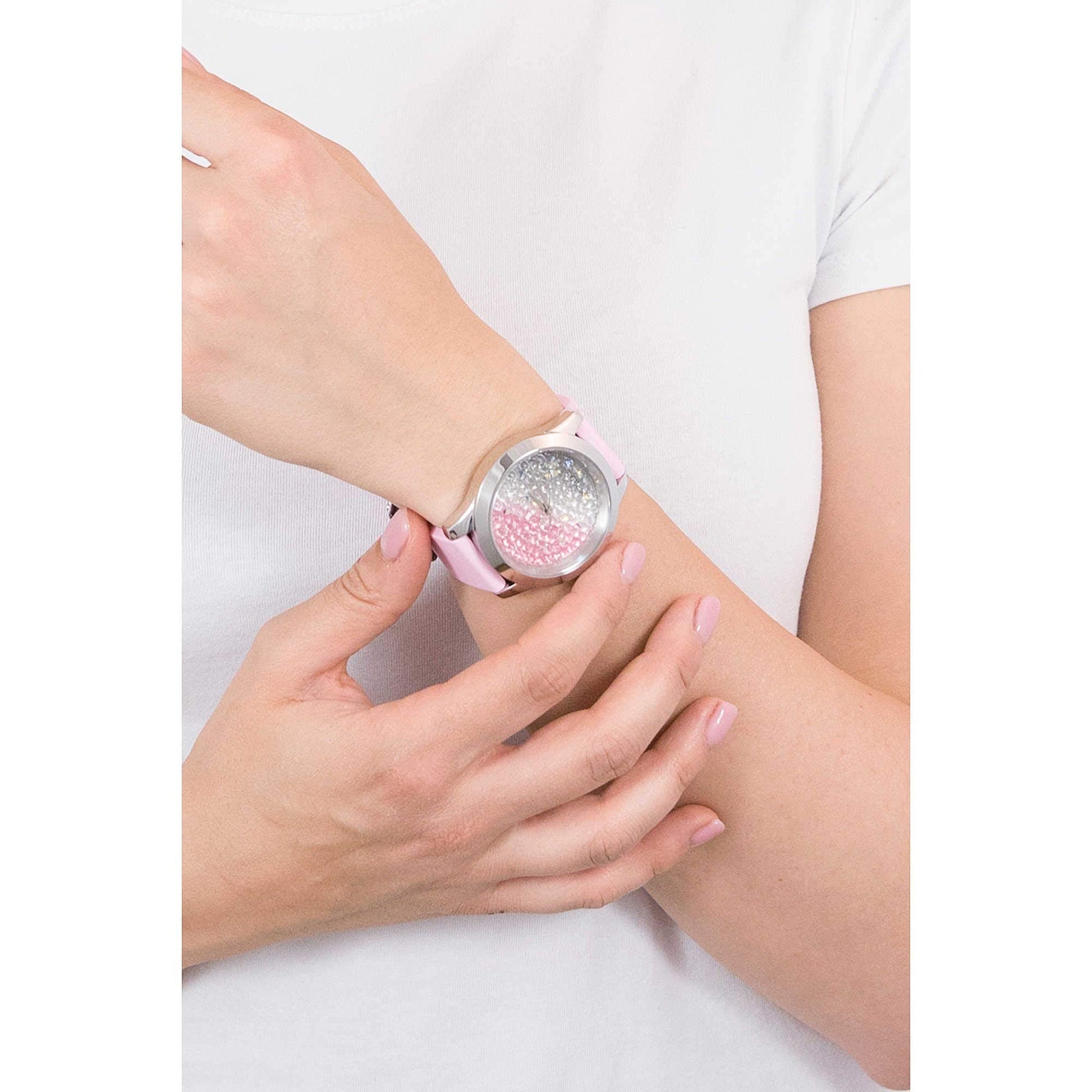 Guess Crush Crystals Silver Dial Pink Rubber Strap Watch for Women - W1223L1