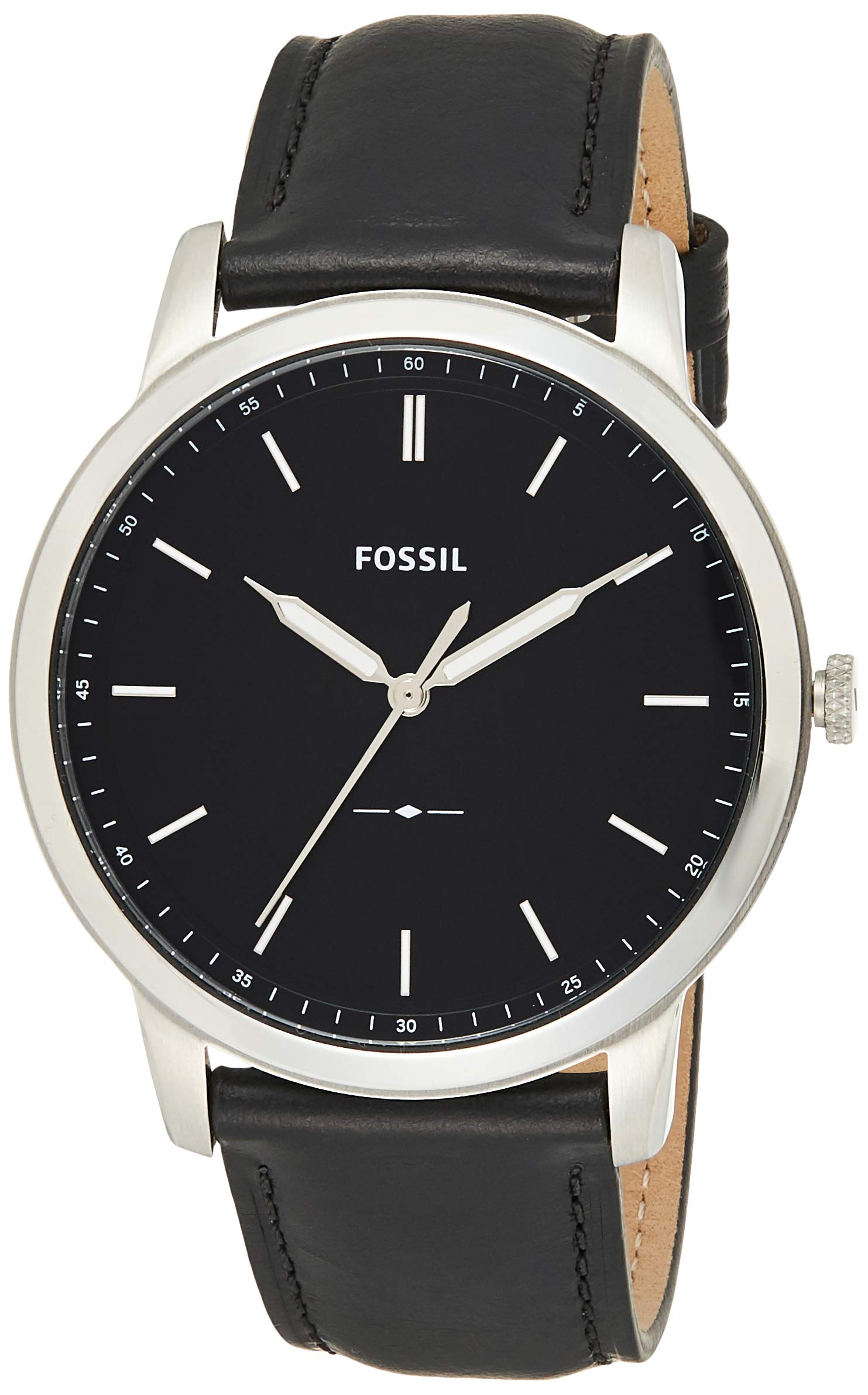 Fossil The Minimalist Three Hand Black Dial Black Leather Strap Watch for Men - FS5398