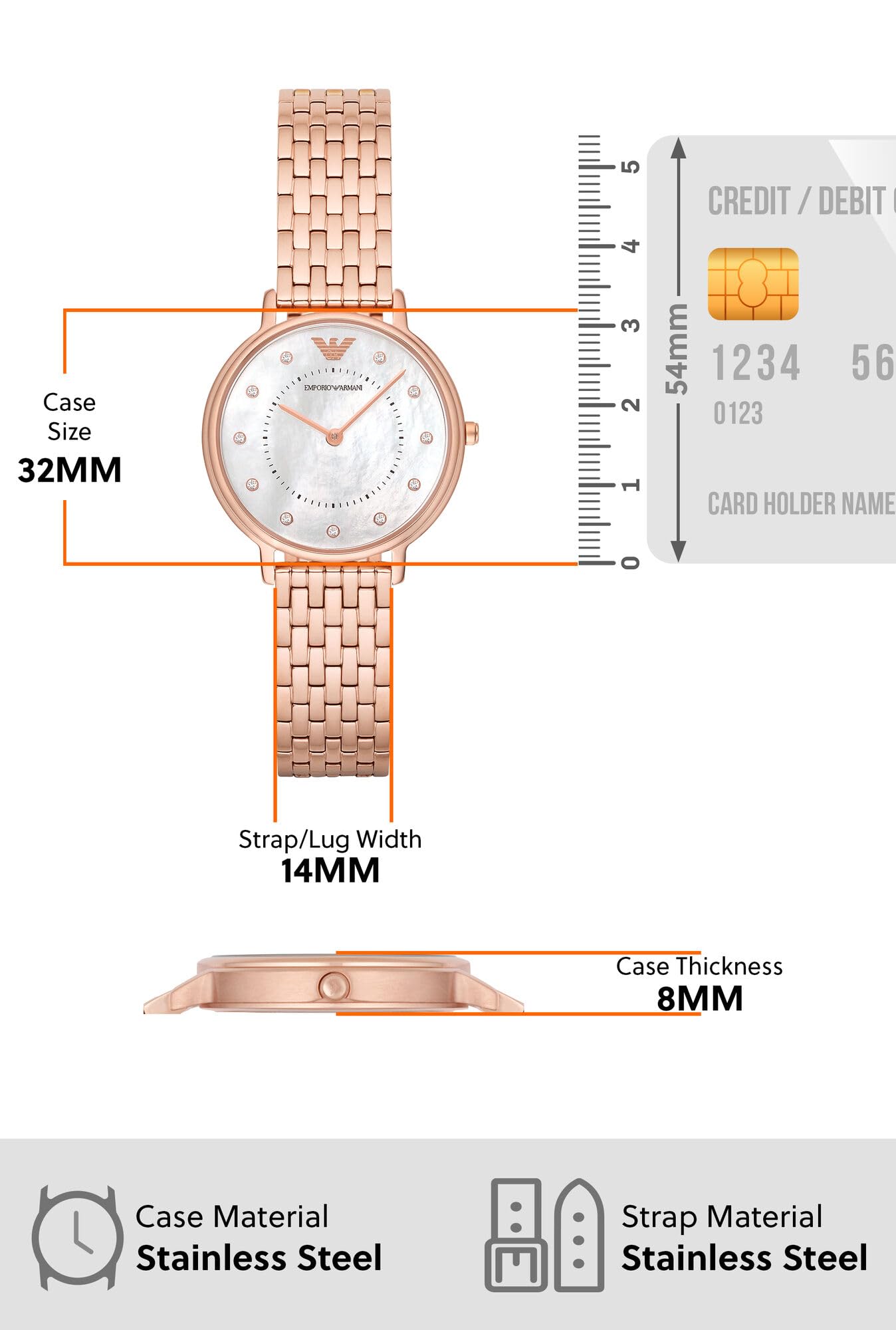 Emporio Armani Kappa Analog Mother of Pearl Dial Rose Gold Steel Strap Watch For Women - AR11006