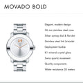 Movado Bold Silver Dial Silver Steel Strap Watch For Women - 3600084