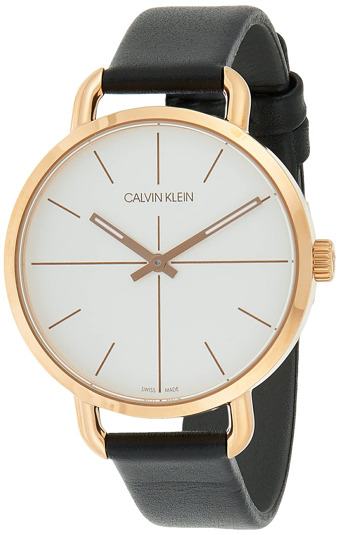 Calvin Klein Even White Dial Black Leather Strap Watch for Women - K7B236C6