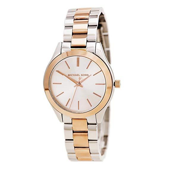 Michael Kors Slim Runway White Dial Two Tone Watch for Women - MK3204B