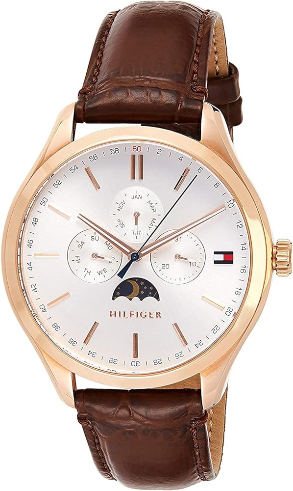 Tommy Hilfiger Oliver Chronograph White Dial Brown Leather Strap Watch for Men - 1791306