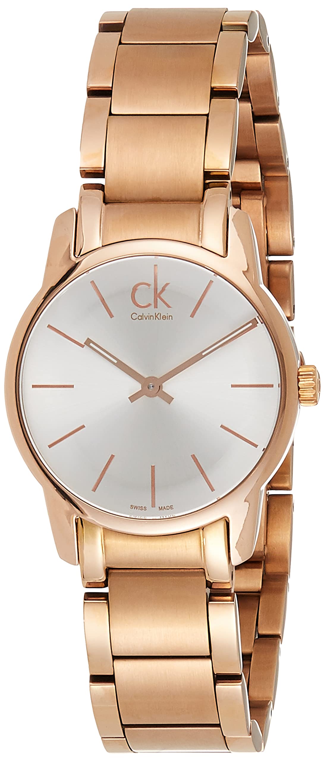 Calvin Klein City Mother of Pearl White Dial Rose Gold Steel Strap Watch for Women - K2G23646