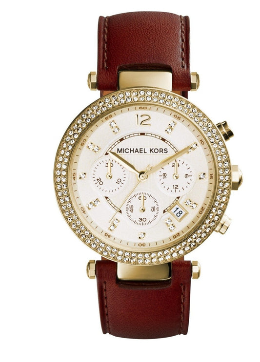 Michael Kors Parker Champagne Dial Brown Leather Strap Watch for Women - MK2249