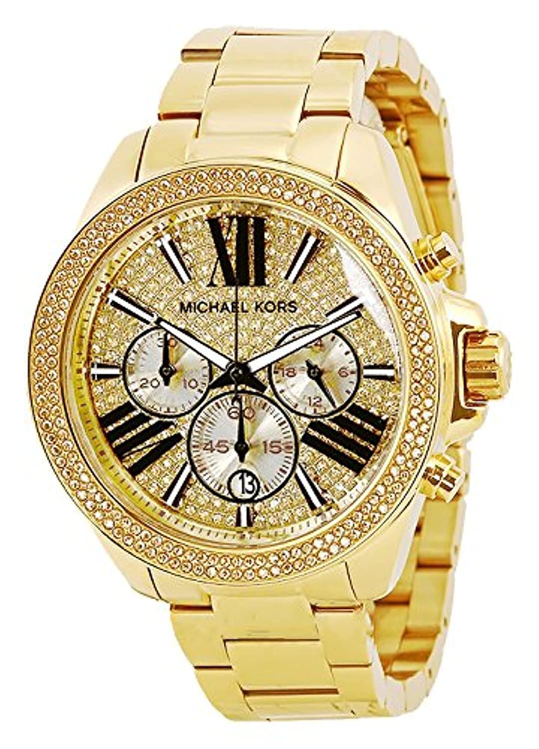 Michael Kors Wren Chronograph Crystal Pave Gold Dial Gold Steel Strap Watch for Women - MK6095