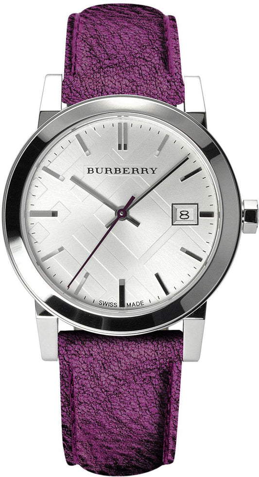 Burberry The City Silver Dial Purple Leather Strap Watch for Women - BU9122