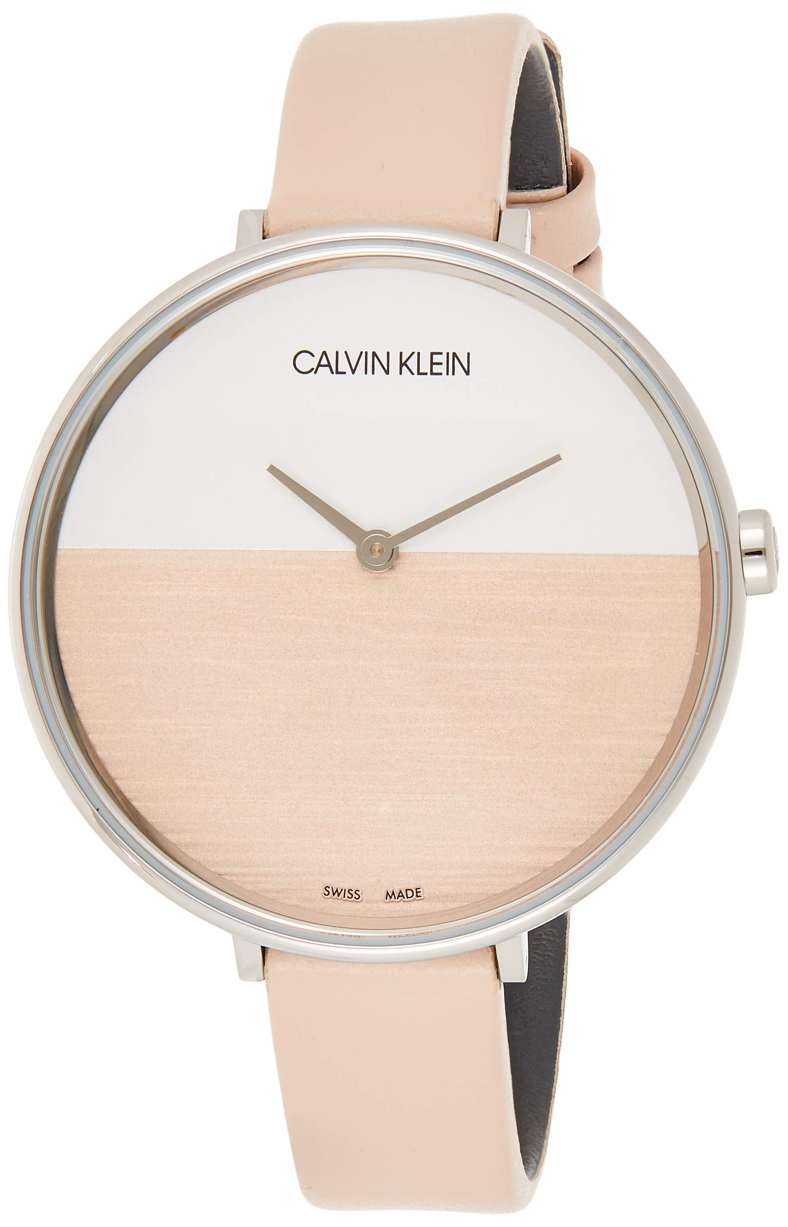 Calvin Klein Rise White Beige Dial Beige Leather Strap Watch for Women - K7A231XH