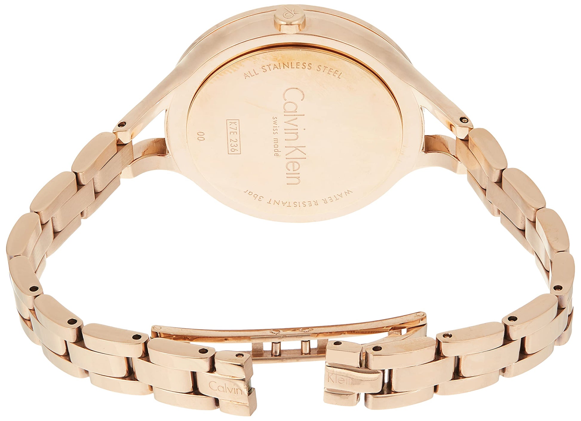 Calvin Klein Graphic Silver Dial Rose Gold Steel Strap Watch for Women - K7E23646