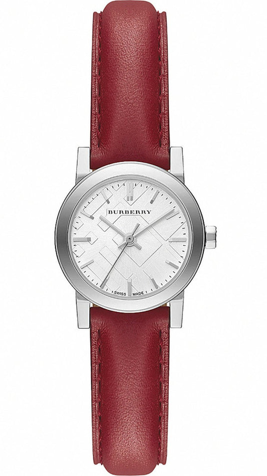 Burberry The City Silver Dial Red Leather Strap Watch for Women - BU9232