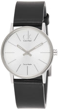 Calvin Klein Post Minimal Silver Dial Black Leather Strap Watch for Men - K7622185