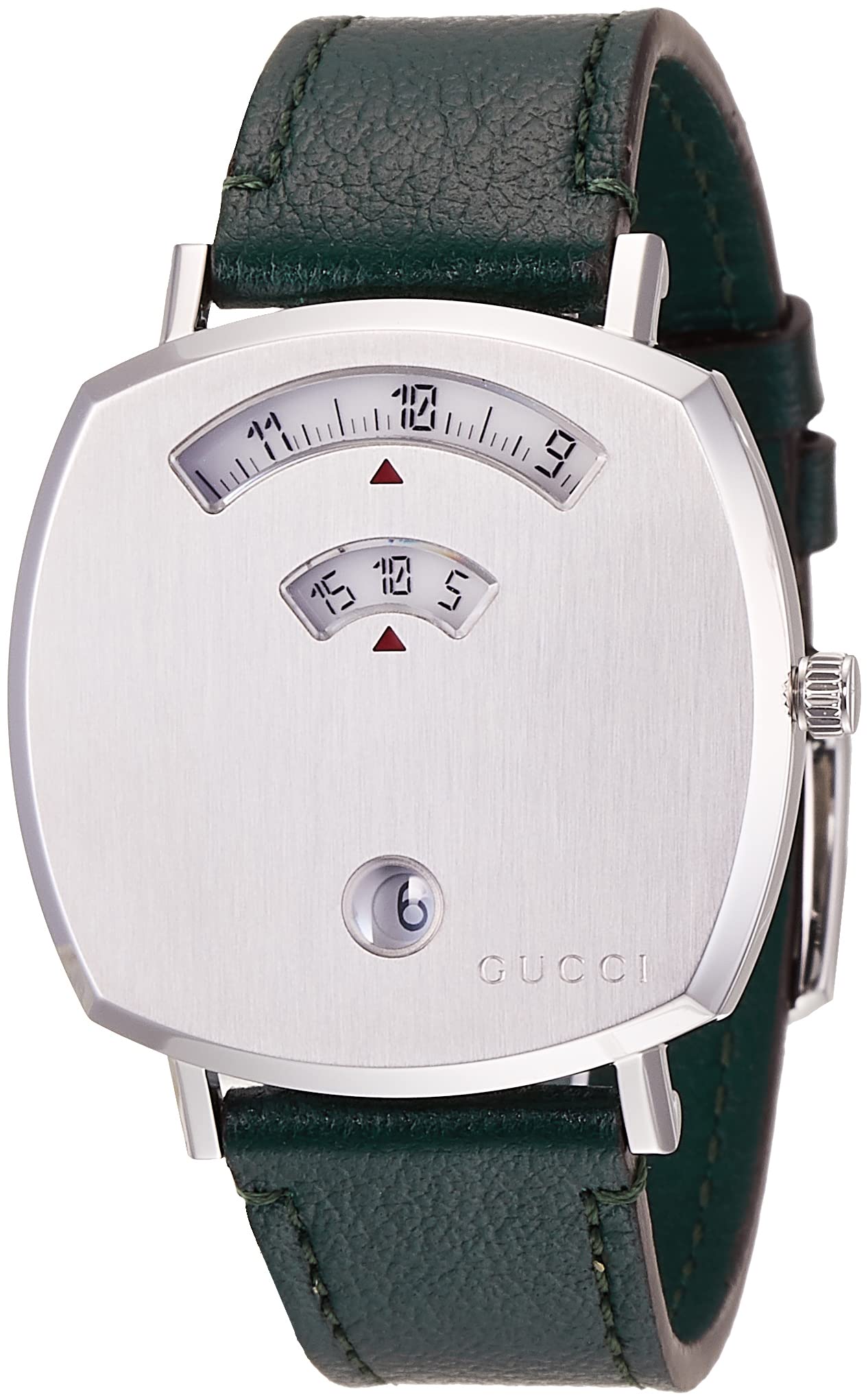 Gucci Grip Quartz Silver Dial Green Leather Strap Unisex Watch - YA157406