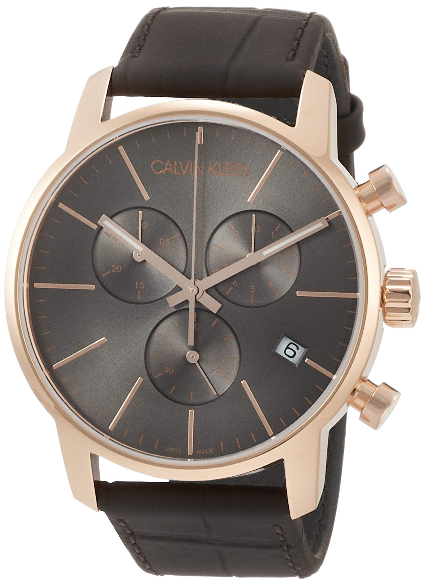 Calvin Klein City Chronograph Black Dial Brown Leather Strap Watch for Men - K2G276G3