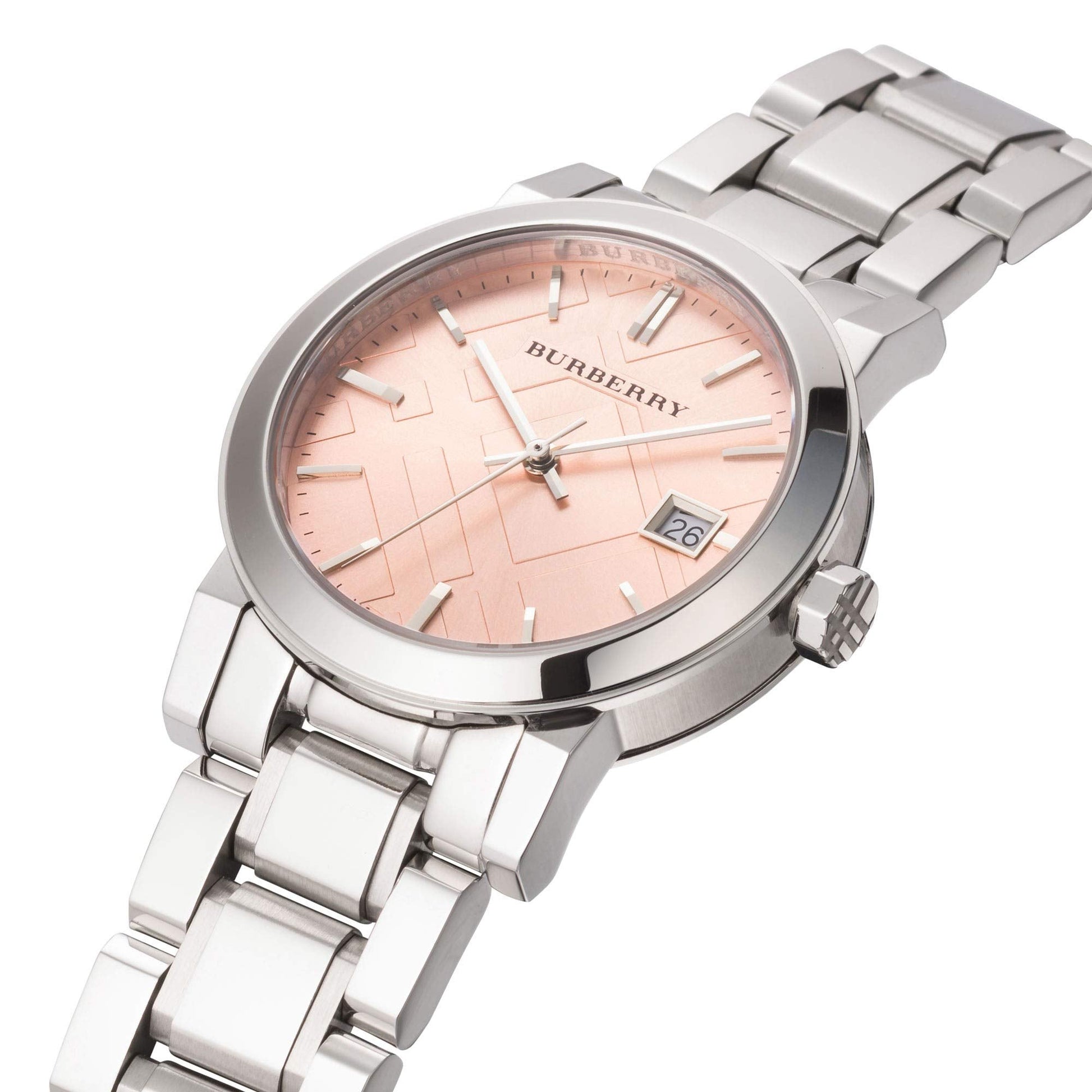 Burberry The City Pink Dial Silver Steel Strap Watch for Women - BU9124