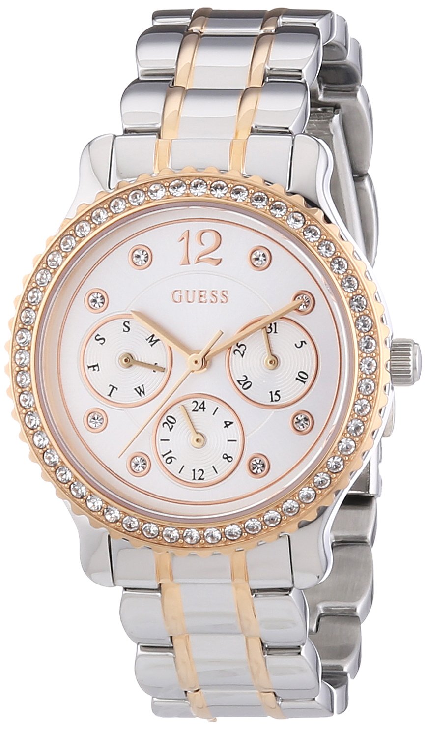 Guess Enchanting Diamonds Silver Dial Two Tone Steel Strap Watch for Women - W0305L3