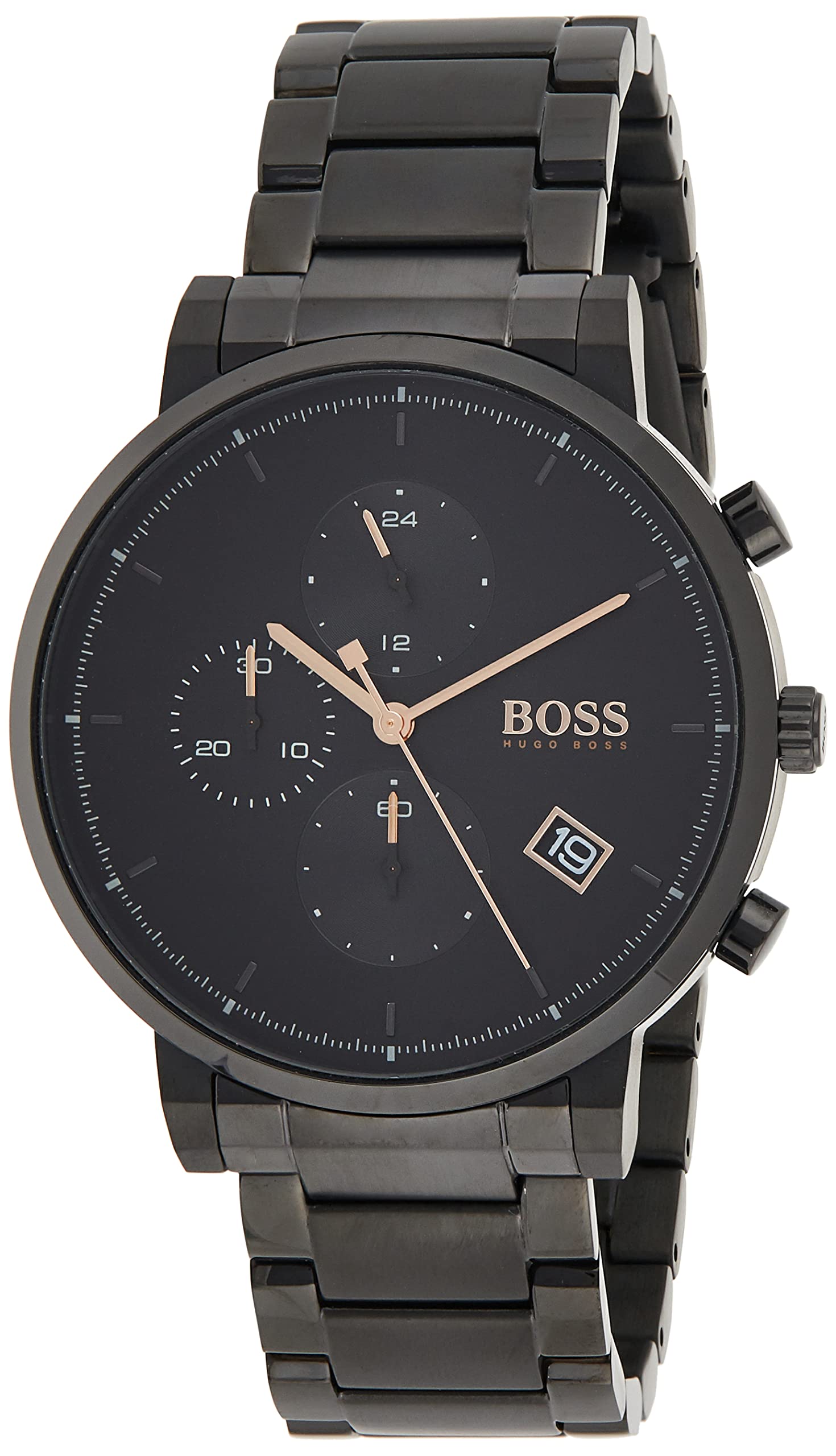 Hugo Boss Integrity Chronograph Black Dial Black Steel Strap Watch for Men - 1513780