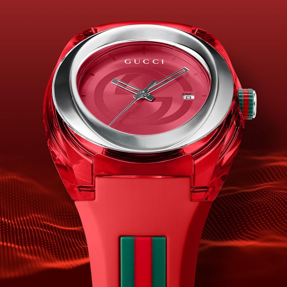 Gucci Sync Quartz Red Dial Red Rubber Strap Watch For Women - YA137303