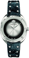 Versace Shadov Quartz Silver Dial Black Snake Leather Strap Watch for Women - VEBM00118