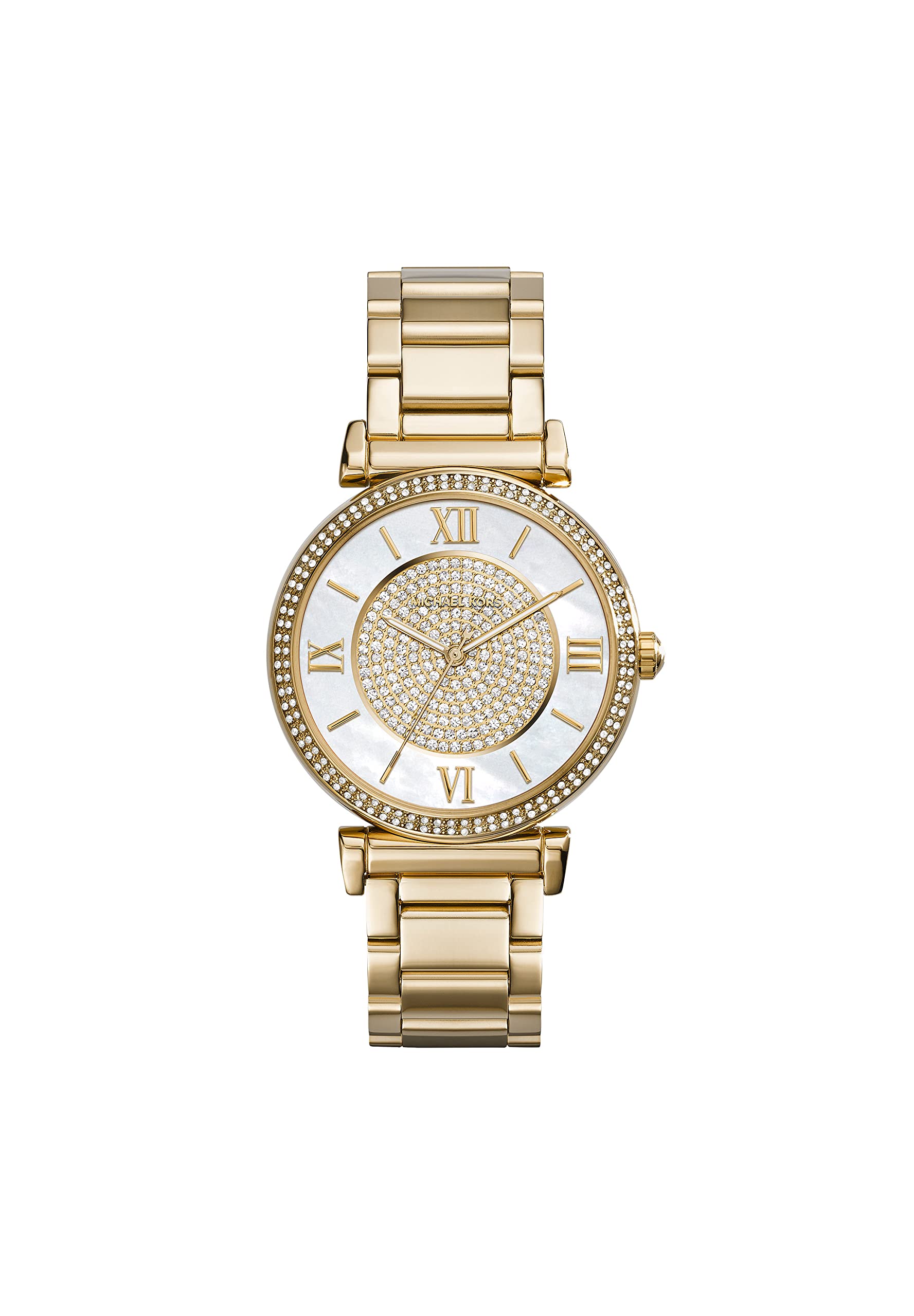 Michael Kors Catlin Mother of Pearl Dial Gold Steel Strap Watch for Women - MK3332