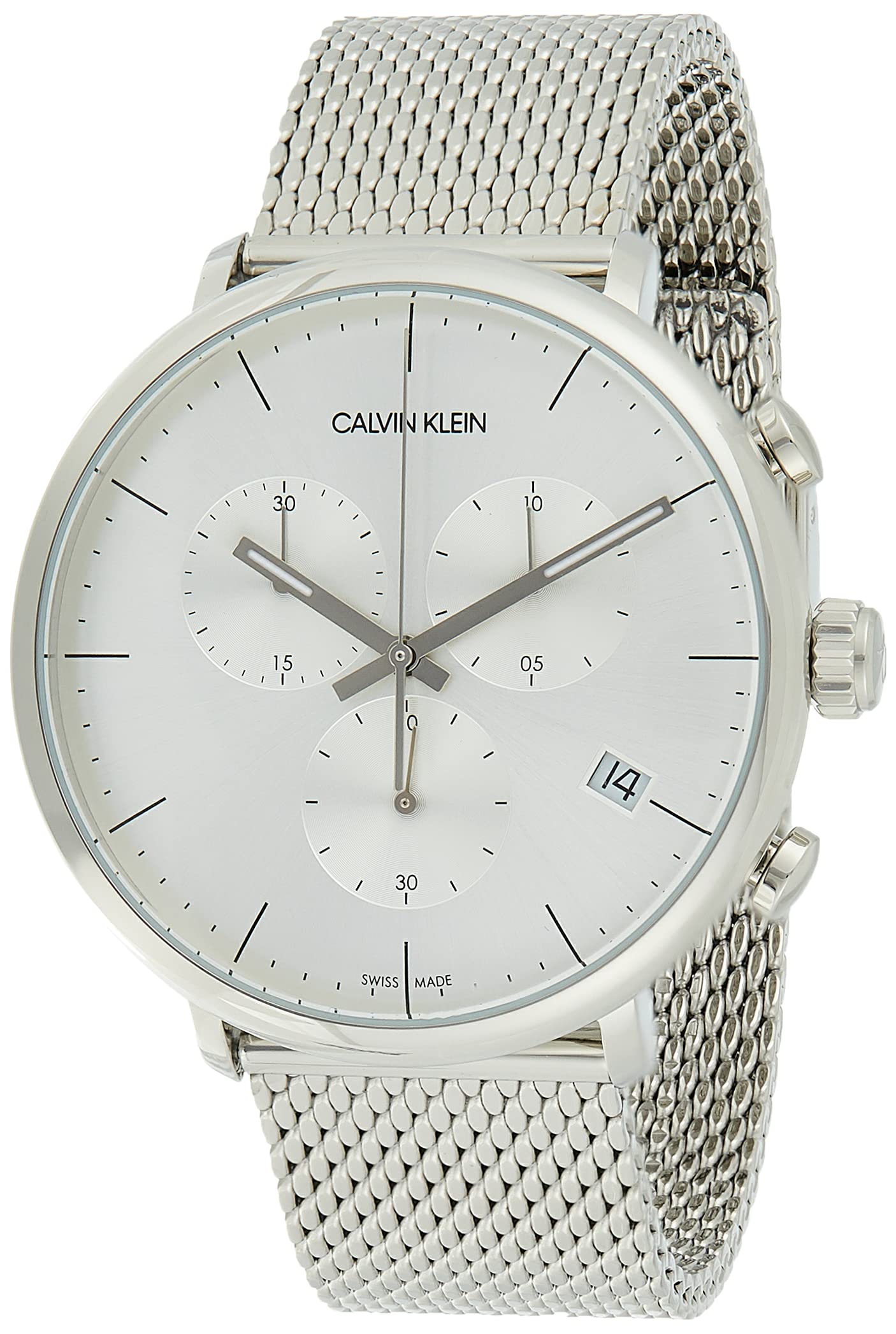 Calvin Klein High Noon Chronograph Silver Dial Silver Mesh Bracelet Watch for Men - K8M27126