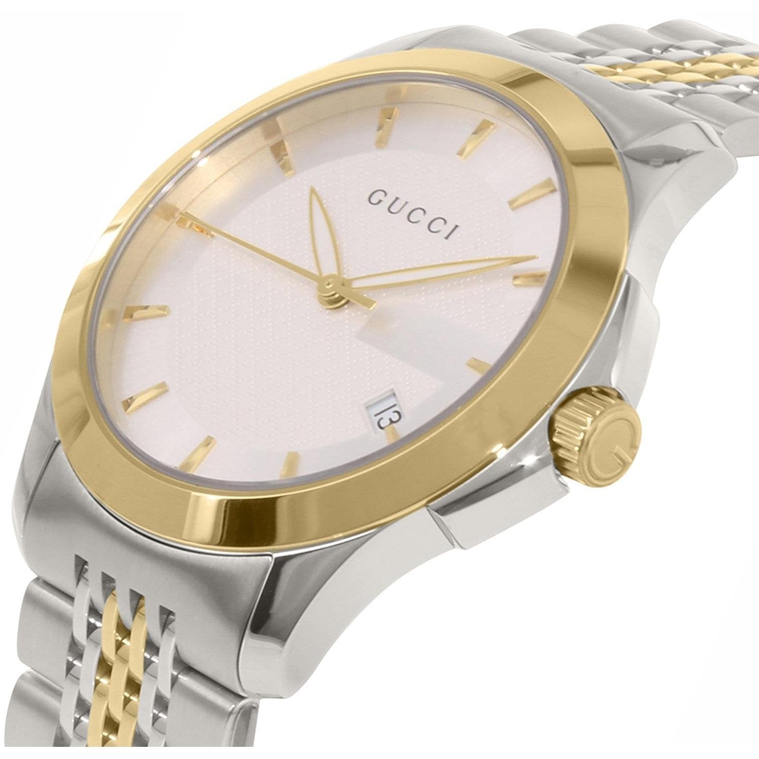 Gucci G Timeless Quartz Silver Dial Two Tone Mesh Bracelet Watch For Men - YA126409
