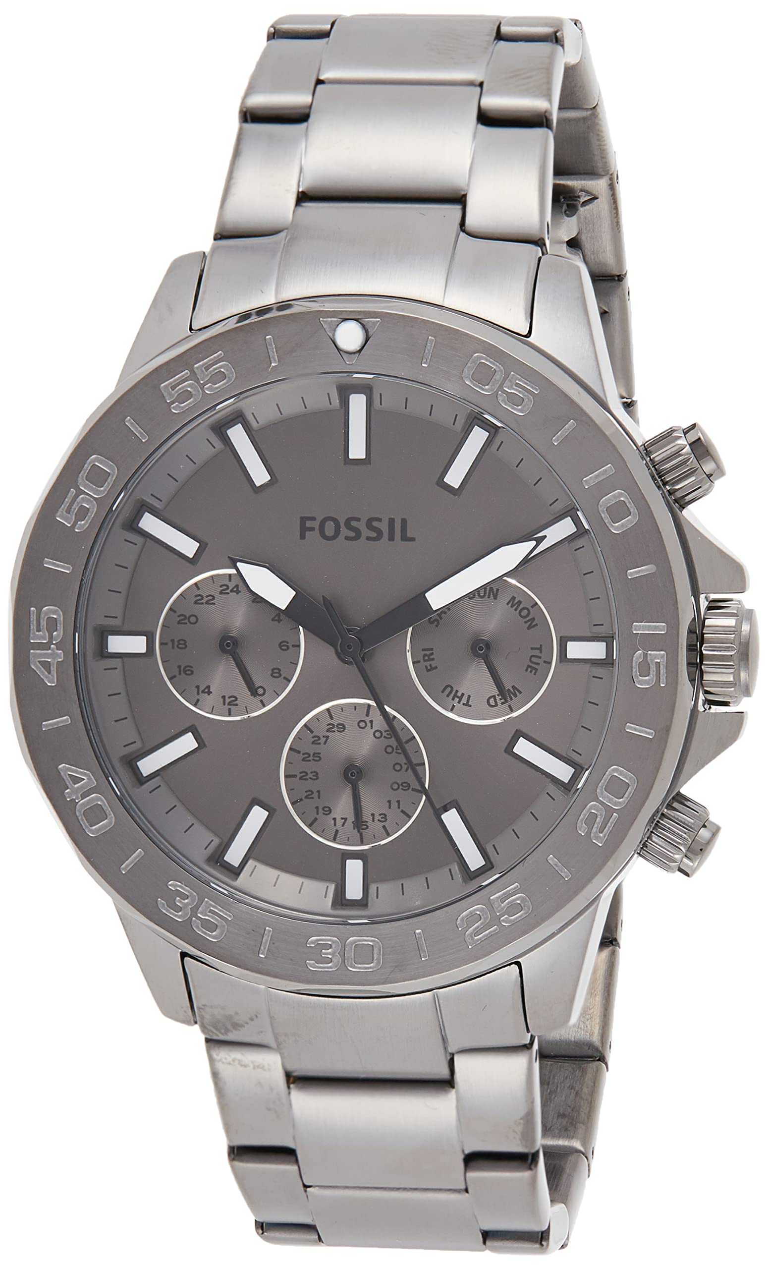 Fossil Bannon Multifunction Chronograph Grey Dial Gray Steel Strap Watch for Men - BQ2491