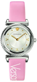 Versace V-Motif Silver Dial Pink Leather Strap Watch for Women - VERE00118