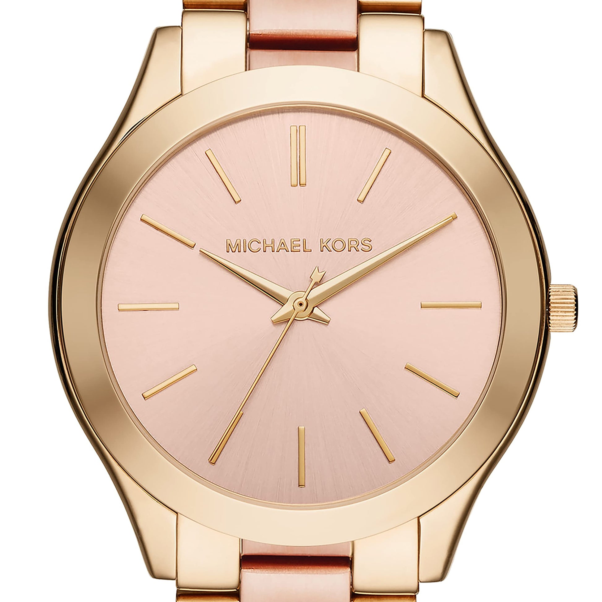 Michael Kors Slim Runway Pink Dial Two Tone Steel Strap Watch for Women - MK3493