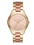 Michael Kors Slim Runway Pink Dial Two Tone Steel Strap Watch for Women - MK3493