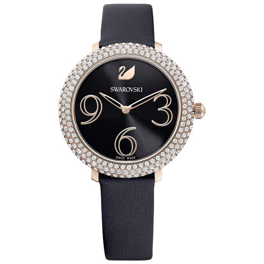 Swarovski Crystal Frost Black Dial Black Leather Strap Watch for Women - 5484058