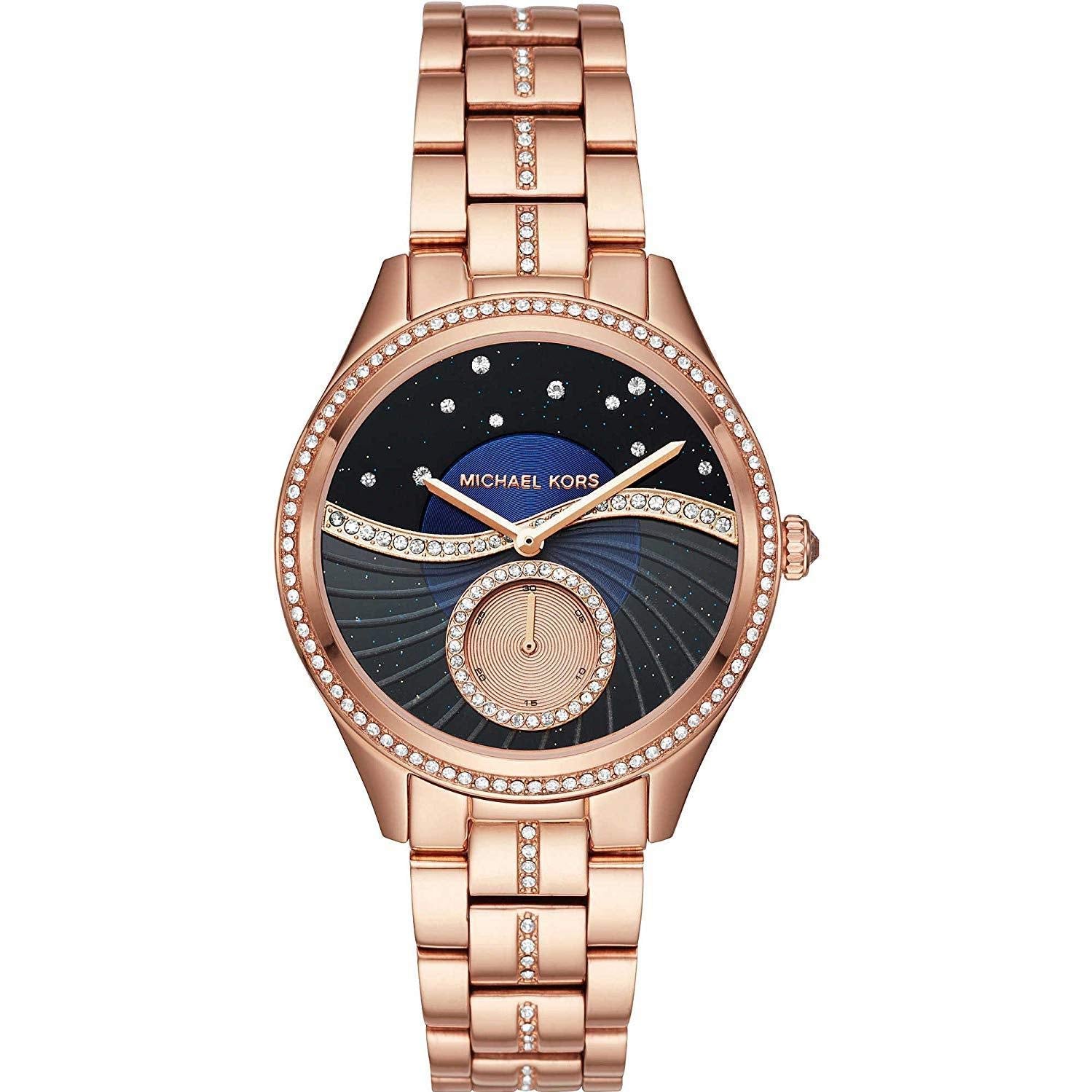 Michael Kors Lauryn Blue Dial Rose Gold Steel Strap Watch for Women - MK3723