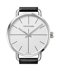 Calvin Klein Even Silver Dial Black Leather Strap Watch for Men - K7B211CY