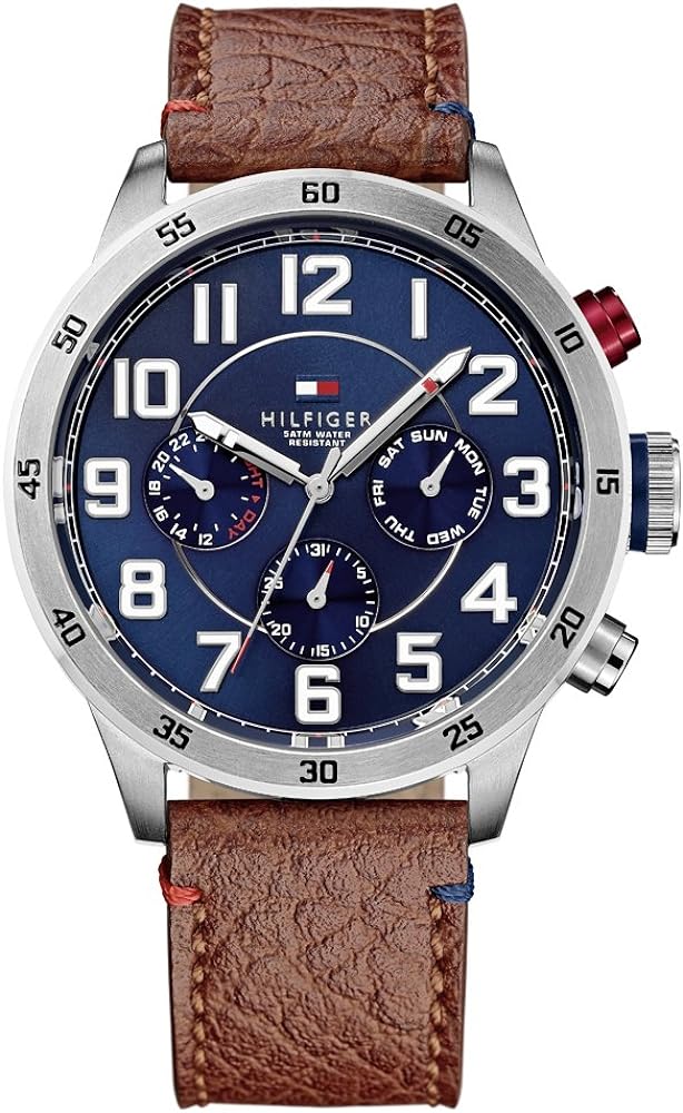 Tommy Hilfiger Trent Quartz Blue Dial Brown Leather Strap Watch for Men - 1791066