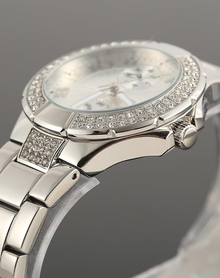 Guess Mini Prism Diamonds Silver Dial Silver Steel Strap Watch for Women - W12638L1