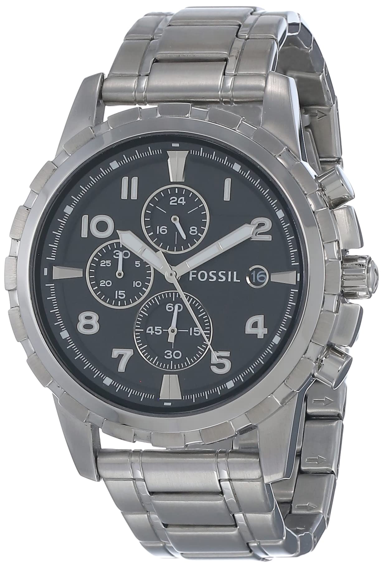 Fossil Dean Chronograph Black Dial Silver Steel Strap Watch for Men - FS4542