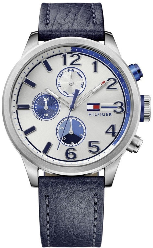 Tommy Hilfiger Jackson Silver Dial Black Leather Strap Watch for Men - 1791240