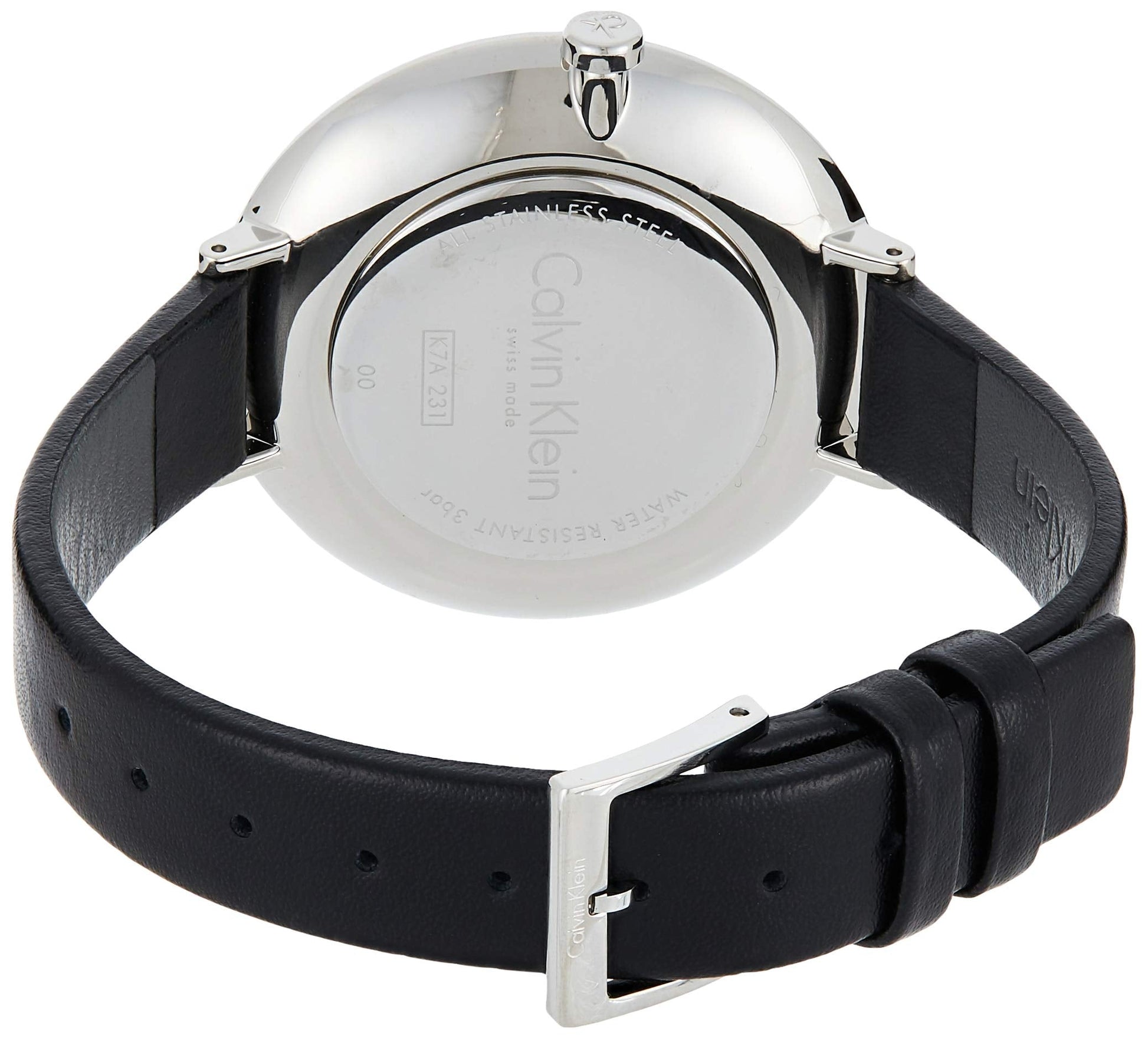 Calvin Klein Rise Grey Dial Black Leather Strap Watch for Women - K7A231C3